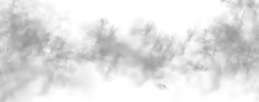 Grey smoke puff, white background and studio with no people with fog in the air. For used on light backgrounds. Transparency only in vector PNG format.	
