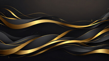黒と金のウェーブのある背景デザイン　AI画像　ジェネレーティブAI