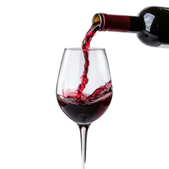  Pouring red wine in a glass isolated on white background 