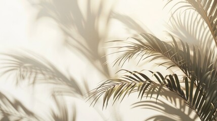 Tropical Palm Leaves Shadows on a Beige Wall - Serene Nature Decor