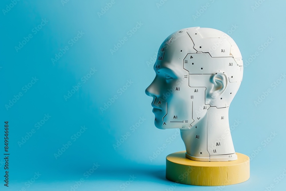 Poster advanced ai human interface model, depicting seamless integration of technology with human cognition