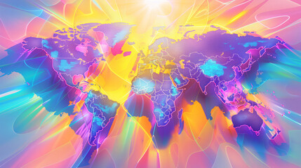 Colorful world map with abstract background, concept of travel and global unity