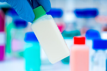 plastic bottle of flavoring agent in food quality control laboratory