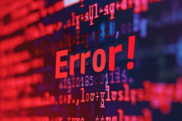 A bold error notification shown against a backdrop of digital data in red hues