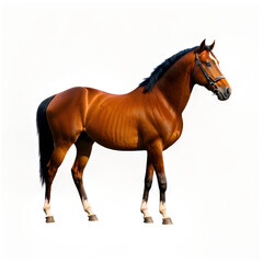 A magnificent portrait of a brown horse in motion, showcasing its powerful and graceful stride
