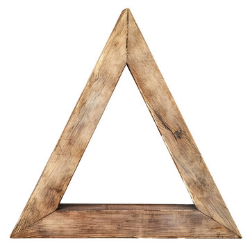 Triangle shaped wooden frame, isolated transparent background
