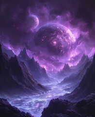 Space background. fantasy landscape, galaxy, unknown planet, neon space galaxy portal.