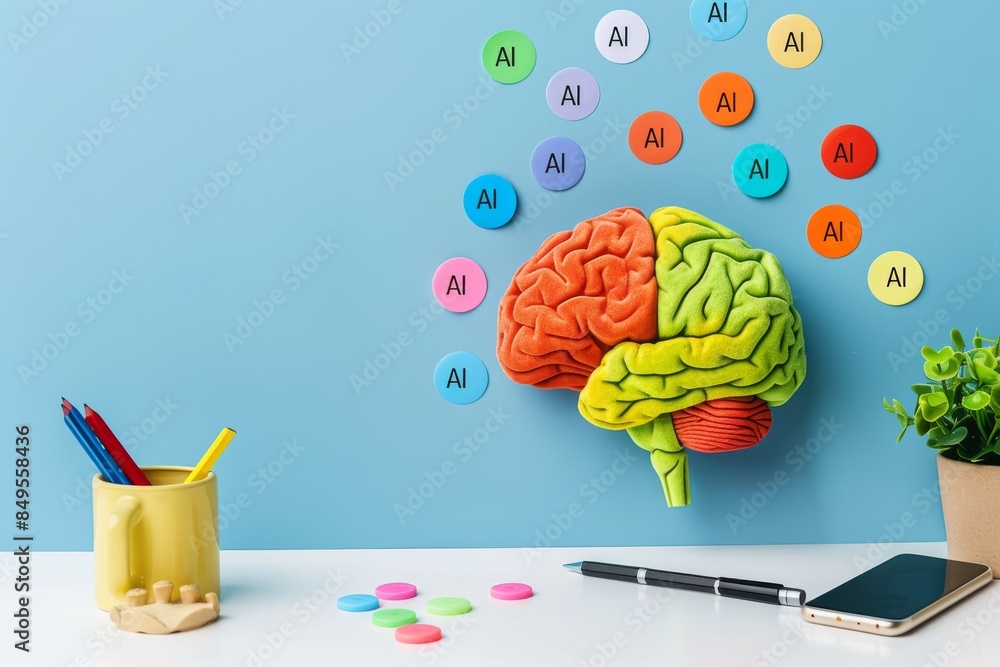 Poster Person engaging with digital AI icons in a futuristic interface, showcasing the hands on interaction with advanced technology applications.