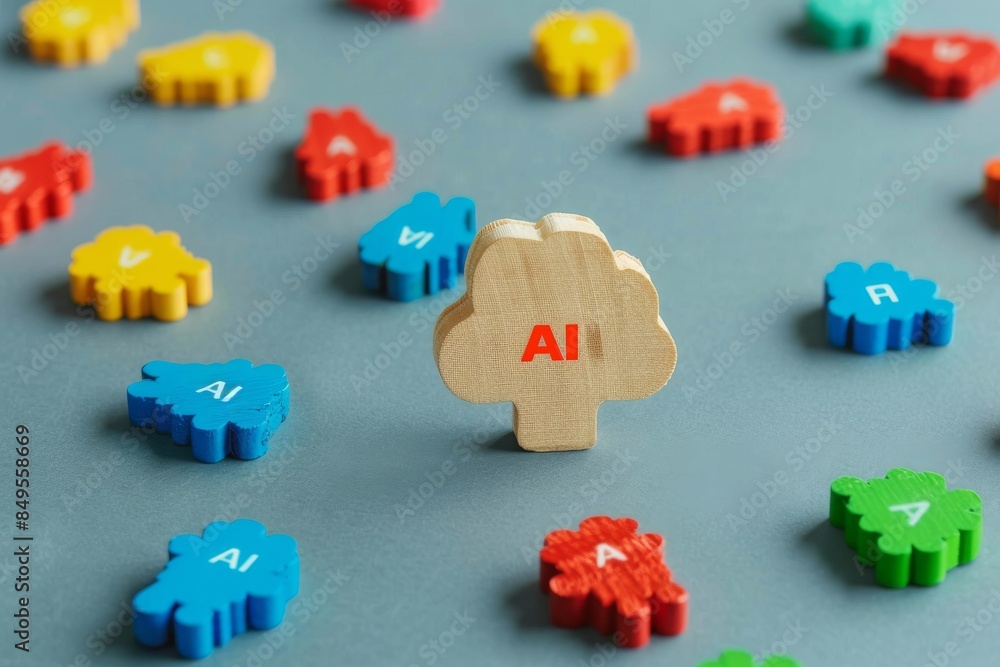 Aufkleber ai and machine learning concept with colorful gears and brain representation, highlighting the mecha