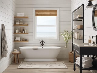 Fototapeta premium A Serene Coastal Bathroom Oasis at Daytime