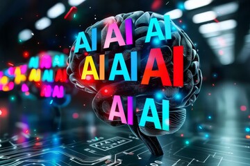 Neon AI logos in motion, reflecting the dynamic and evolving nature of artificial intelligence brands and their impact on technology sectors.