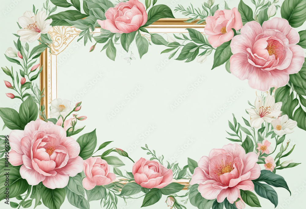 Wall mural Botanical Blossom Frame: A Floral Design for Beautiful Wedding Invitations