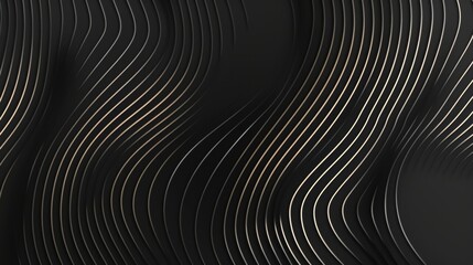 Black abstract background with modern wavy line pattern (guilloche curves) in monochrome colors, suitable as a premium stripe texture for banners and business backgrounds.