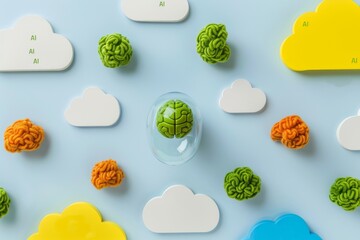 Artistic concept of AI in education with playful elements on a bright background, promoting creative learning.