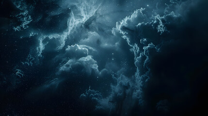 A dark sky with clouds and stars