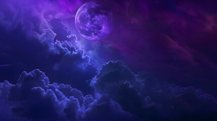 Fototapeta premium A purple sky with a large moon and stars