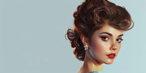 Fototapeta premium Hairstyle (Bouffant): A figure with a bouffant hairstyle, representing the popular women's hairstyle of the 1950s