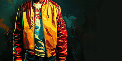 Fototapeta premium Fashion (Letterman Jacket): A figure wearing a letterman jacket, symbolizing the fashion trend of the 1950s