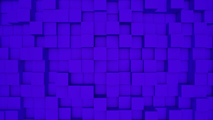 Abstract purple modern architecture 3D background with purple cubes on the wall.