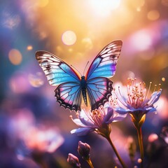 Schmetterling und Blüten im verzauberten Licht des Frühlings