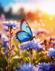 Magischer Moment: Schmetterling auf leuchtenden Blumen im Sonnenlicht