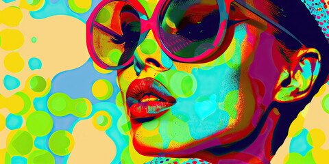 Art (Pop Art): A figure with a pop art piece, symbolizing the vibrant and colorful art movement of the 1960s