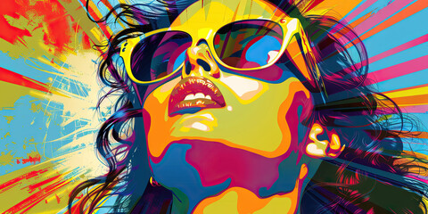 Art (Pop Art): A figure with a pop art piece, symbolizing the vibrant and colorful art movement of the 1960s