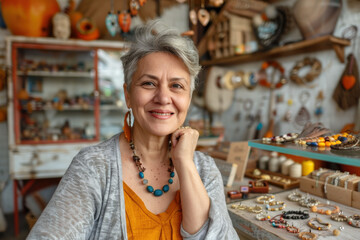 Happy Senior Woman in Craft Shop