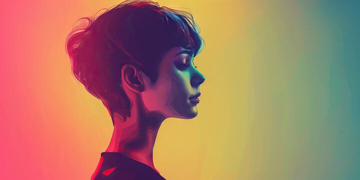 Hairstyle (Pixie Cut): A figure with a pixie cut hairstyle, representing the short and stylish haircuts of the 1960s.