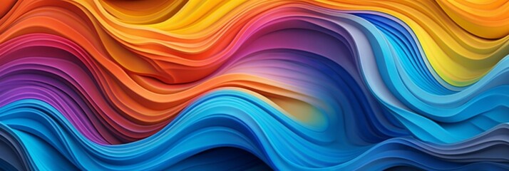 Obraz premium A vibrant and dynamic illustration featuring a textured pattern of overlapping feathers in shades of blue, orange, red, and purple. The smooth, flowing lines and rich color transitions create a sense 