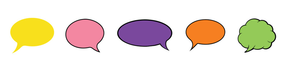 Fototapeta premium Colorful Speech Bubbles Set: Yellow, Pink, Purple, Orange, Green - Vector Illustration for Comics, Chat, Dialogues, and Communication Design