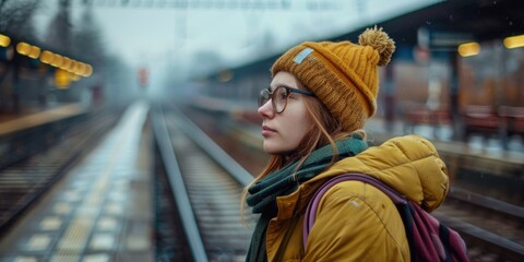 Obraz premium Woman in yellow jacket and brown hat