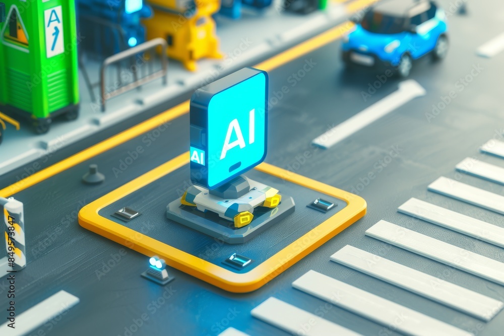 Poster ai and robotics demonstration on city model, illustrating the integration of intelligent systems in 