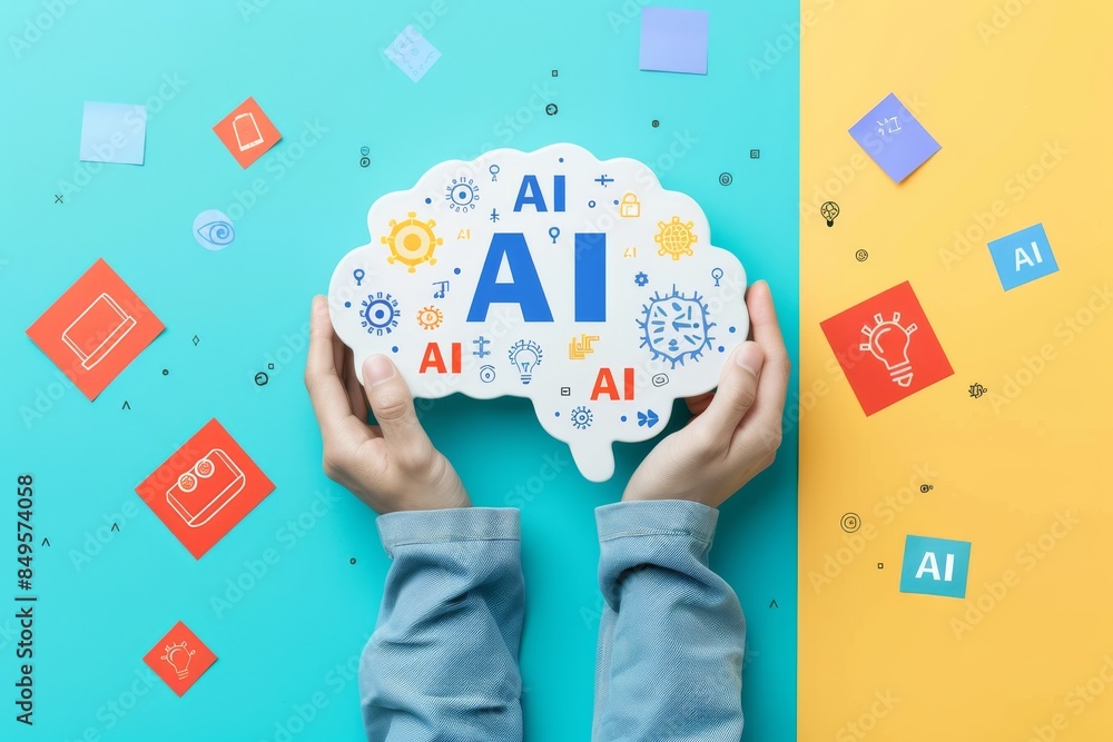Poster ai concept in educational setting with a person interacting digitally, highlighting the blend of tec