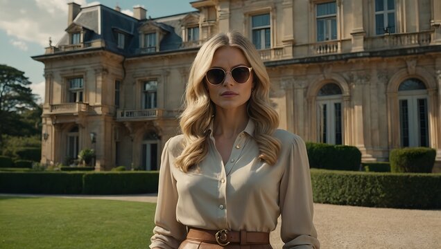 Majestic Style: Fashionable Woman at Opulent Estate