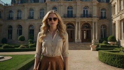 Obraz premium Style and Status: Woman at Exclusive Estate