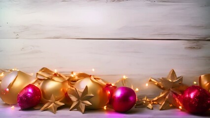 Cozy Christmas Decor on Wooden Surface, Copy Space Included - Powered by Adobe