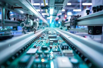 Naklejka premium State-of-the-art High-Tech Circuit Board Assembly Line in a Modern Electronics Manufacturing Facility