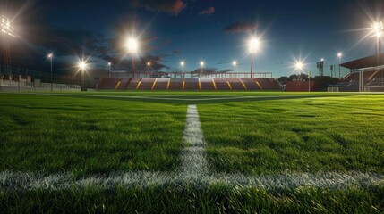 Beautiful green grass texture background, top view. Green meadow for football field or golf course with sharp focus and copy space area