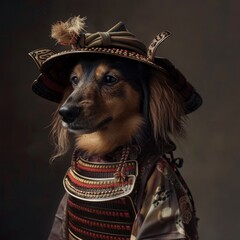 a dog dressed as a samurai