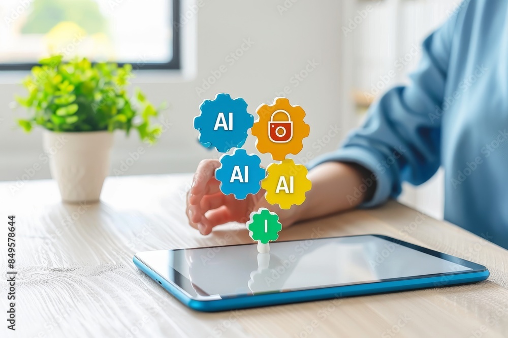 Poster person using tablet to access ai driven platforms, showcasing the ubiquity and ease of use of smart 