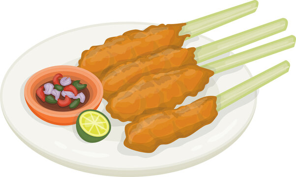 Indonesian Food Sate Lilit Illustration