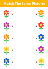 Picture Matching Worksheet for Preschool. Educational activity with cute flower illustration. Educational fun game for children.	