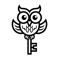 Owl Key logo or modern line icon. Vector line art and icon design with bold outline. Black and white Pixel Perfect minimalistic symbol isolate white background. Creative logotype
