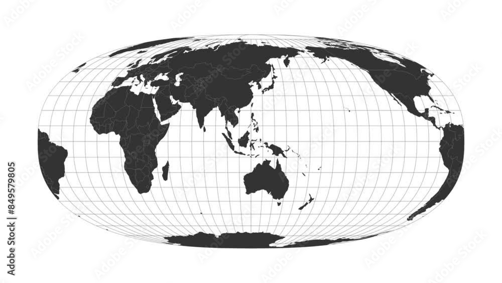 Poster world map. waldo r. tobler's hyperelliptical projection. animated projection. loopable video.