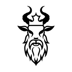 Goat King logo or modern line icon. Vector line art and icon design with bold outline. Black and white Pixel Perfect minimalistic symbol isolate white background. Creative logotype