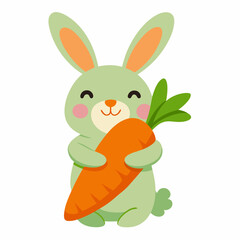 Cute Rabbit Hug Carrot Cartoon Vector Icon