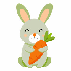 Cute Rabbit Hug Carrot Cartoon Vector Icon