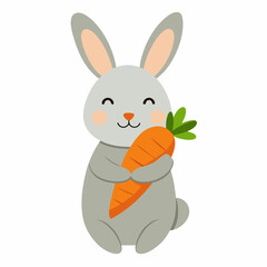 Cute Rabbit Hug Carrot Cartoon Vector Icon