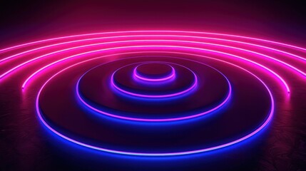 Empty podium standing with neon lights on dark background